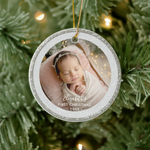 Décoration En Céramique Premier Noël de bébé Paillettes Étincelles Flocons
