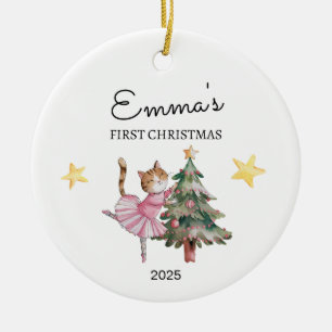 Décoration En Céramique Premier Noël de bébé personnalisé, Chat Ballerina