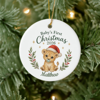 Décoration En Céramique Premier Noël de bébé personnalisé "Lion"