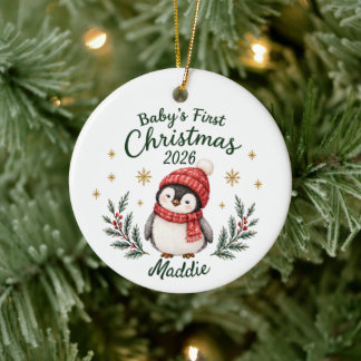 Décoration En Céramique Premier Noël de bébé personnalisé "Pingouin"