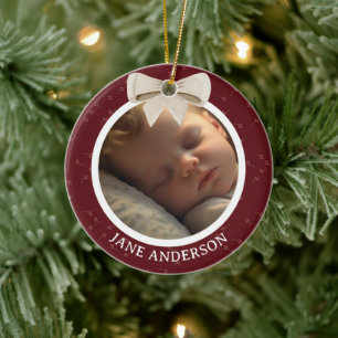 Décoration En Céramique Premier Noël de bébé Photo Arc blanc Rouge
