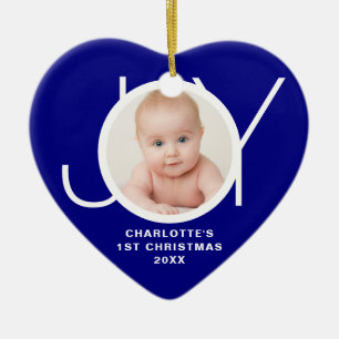 Décoration En Céramique Premier Noël de bébé Photo Bleue Joie personnalisé
