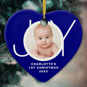 Décoration En Céramique Premier Noël de bébé Photo Bleue Joie personnalisé