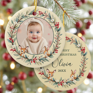 Décoration En Céramique Premier Noël de bébé Photo Bois Doré