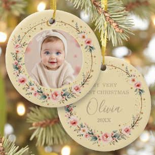 Décoration En Céramique Premier Noël de bébé Photo Étoiles Célestes Or