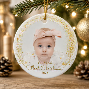 Décoration En Céramique Premier Noël de Bébé Photo Nom Année Or
