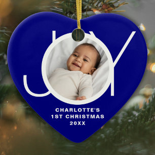 Décoration En Céramique Premier Noël de bébé photo personnalisée bleue
