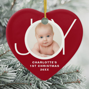 Décoration En Céramique Premier Noël de bébé Photo personnalisée Rouge