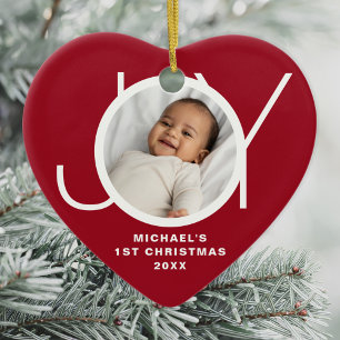 Décoration En Céramique Premier Noël de bébé Photo personnalisée Rouge