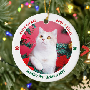 Décoration En Céramique Premier Noël de chat Personnalisé 2 Photo Animal d