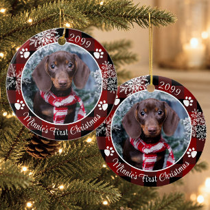 Décoration En Céramique Premier Noël de Chien Flocon de Neige Photo Carrea