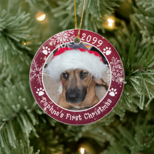 Décoration En Céramique Premier Noël de chien Flocons de neige 2 Photos
