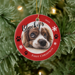 Décoration En Céramique Premier Noël de chiot rustique Nom de chien Photo 