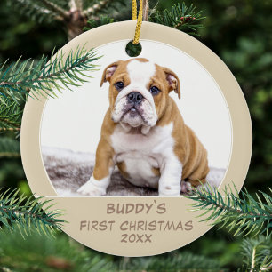 Décoration En Céramique Premier Noël de chiots personnalisé avec photo de