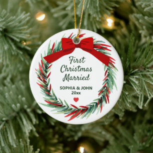 Décoration En Céramique Premier Noël de couple marié Cadeau de mariage