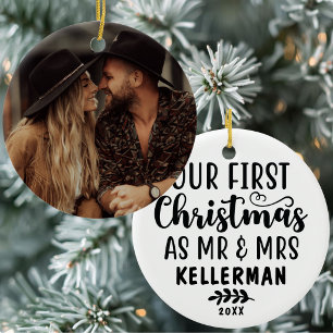 Décoration En Céramique Premier Noël de jeunes mariés en tant que photo de