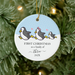 Décoration En Céramique Premier Noël de la famille de 3 pingouins