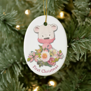 Décoration En Céramique Premier Noël de l'ours d'hiver Little Pink