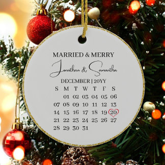 Décoration En Céramique Premier Noël de mariage avec date et photo au dos