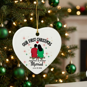 Décoration En Céramique Premier Noël de mariage couple personnalisé