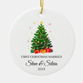 Décoration En Céramique Premier Noël de mariage personnalisé