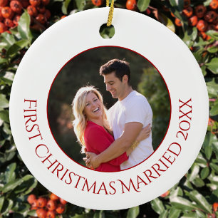 Décoration En Céramique Premier Noël de mariage personnalisé avec photo