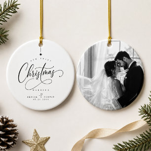 Décoration En Céramique Premier Noël de mariage Script Photo de jeunes mar