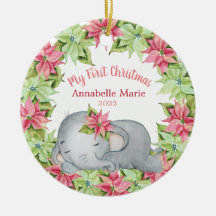 Premier Noël de Poinsettia Elephant Baby