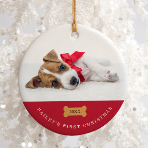 Décoration En Céramique Premier Noël de votre chien Rouge avec deux phot