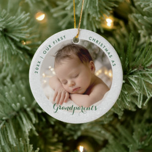 Décoration En Céramique Premier Noël des Grands-Parents Photo Script Vert