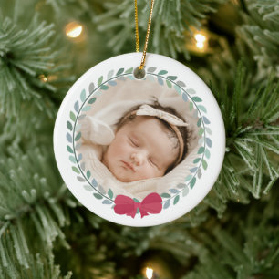 Décoration En Céramique Premier Noël du bébé à couronnes rouges