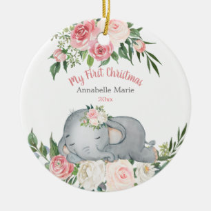 Décoration En Céramique Premier Noël du bébé Eléphant Rose Blush