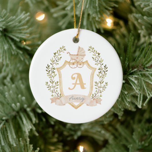 Décoration En Céramique Premier Noël du bébé | Monogramme de crête (Arbre)