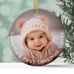 Décoration En Céramique Premier Noël du bébé - Simple Photo type courbe<br><div class="desc">Ajoutez une photo à ce joli ornement de vacances - parfait pour les bébés filles ou garçons. Une photo avec une couverture de type fait un ornement mémorable pour votre arbre. Une police minimale moderne pour l'année avec un endroit pour télécharger 1 photo. Il y a un léger dégradé sous...</div>