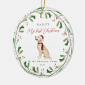 Décoration En Céramique Premier Noël du chien sucré avec nom et année (Gauche)