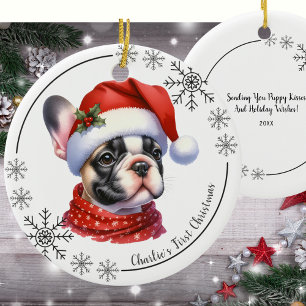 Décoration En Céramique Premier Noël du mignon Bulldog français