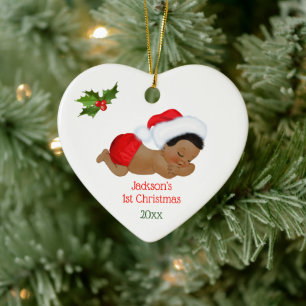 Décoration En Céramique Premier Noël d'un bébé garçon avec chapeau de Père