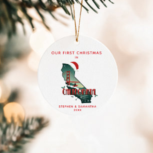 Décoration En Céramique Premier Noël en Californie État Texte personnalisé