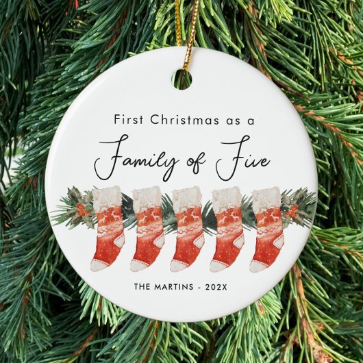 Décoration En Céramique Premier Noël en famille de cinq bas