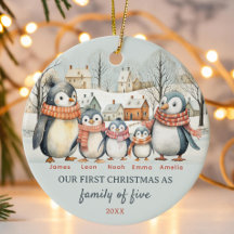 Premier Noël en famille de cinq Noël personnalisés
