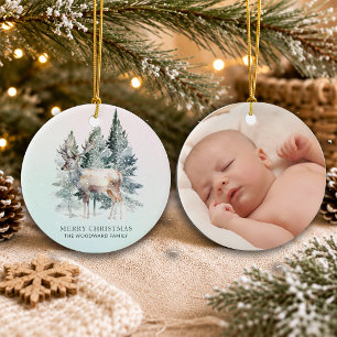 Décoration En Céramique Premier Noël en forêt avec photo de bébé