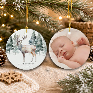 Décoration En Céramique Premier Noël en forêt avec photo de bébé