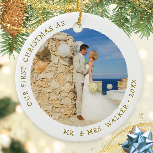 Décoration En Céramique Premier Noël en mariage Mr et Mrs. Photo Modern