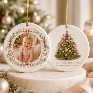 Décoration En Céramique Premier Noël en tant que grands-parents Fille Nœud