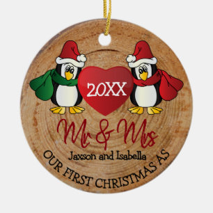 Décoration En Céramique Premier Noël en tant que M. et Mme - Rustic Log
