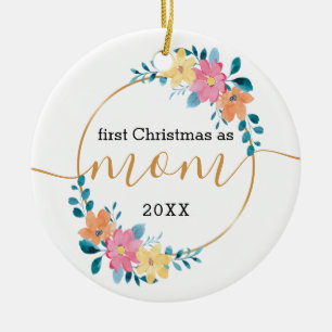 Décoration En Céramique Premier Noël en tant que maman Floral et Gold Wrea