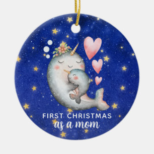 Décoration En Céramique Premier Noël en tant que maman narval baleine pers
