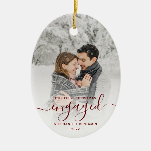Décoration En Céramique Premier Noël Engagé Photo Burgundy Script (Devant)