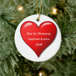 Décoration En Céramique Premier Noël ensemble Cool du Coeur Rouge 2019<br><div class="desc">Des noms personnalisés et imprimés avec un style de coeur rouge mignon en arrière - plan blanc massif. La couleur du arrière - plan peut également être modifiée à votre convenance. N'hésitez pas à customiser en ajoutant vos propres textes, noms ou photos. Vous pouvez facilement ajouter votre photo sur le...</div>