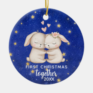 Décoration En Céramique Premier Noël ensemble couple de lapins personnalis